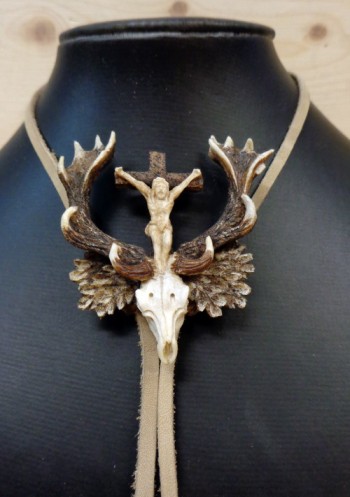 Jägerkrawatte Motiv Hirsch mit Kruzifix
