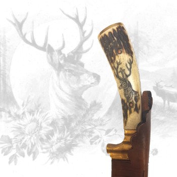 Jagdmesser mit Hirschhauptschnitzerei