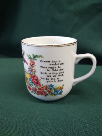 Häferl/Tasse mit Almspruch "Sennerin..."