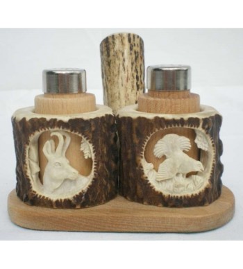 HIRSCHHORNSCHNITZEREI GEWÜRZGARNITUR 2