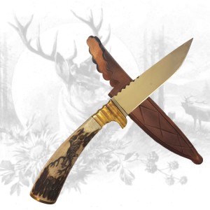 Jagdmesser mit Hirschhauptschnitzerei