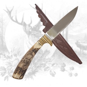 Jagdmesser mit Hirschhauptschnitzerei