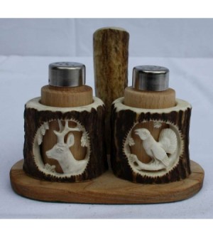 HIRSCHHORNSCHNITZEREI GEWÜRZGARNITUR 4